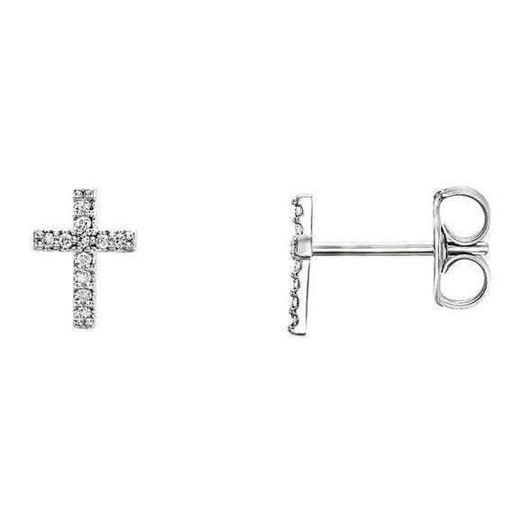 6 x 8mm 14k White Gold .06 CTW (G-H I1) Diamond Tiny Cross Earrings